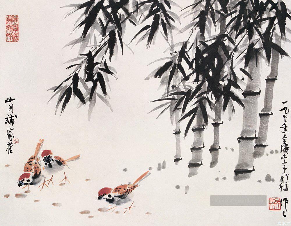 Wu zuoren Huhn unter Bambus Chinesische Kunst Ölgemälde